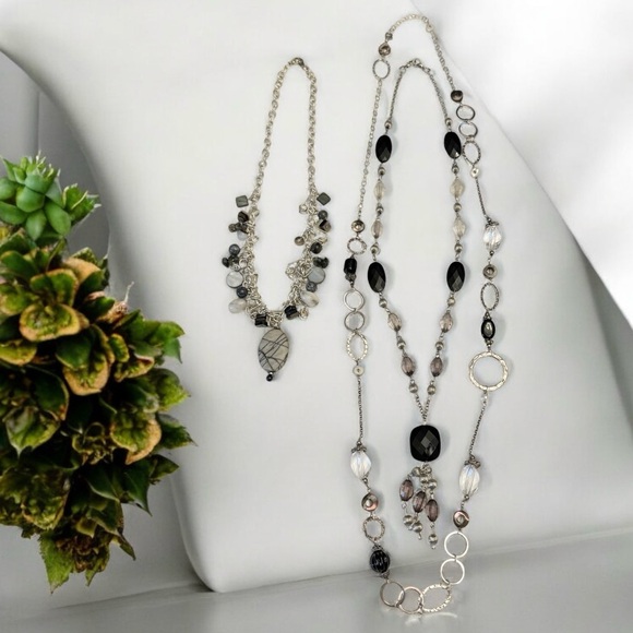 Beautiful Set of 3 Glass Metal Stone Pendant and Plastic Beads Necklaces Vintage - Picture 1 of 13